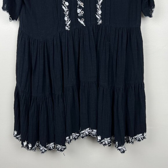 Free People Black Santiago Embroidered Short Sleeve Boho Mini Dress Size S - Picture 3 of 8